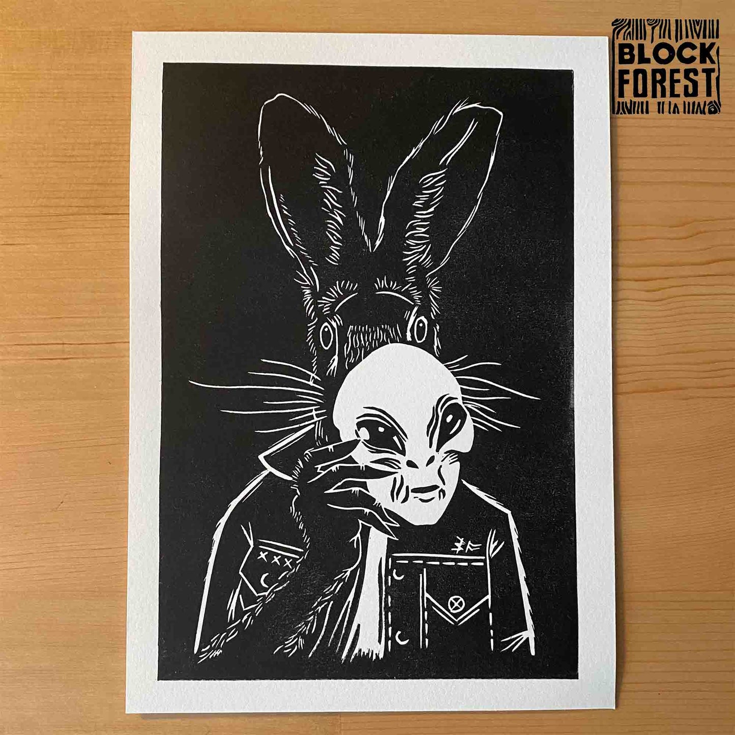 Anthro Hare Alien Halloween Costume - Open Edition- Linocut Print
