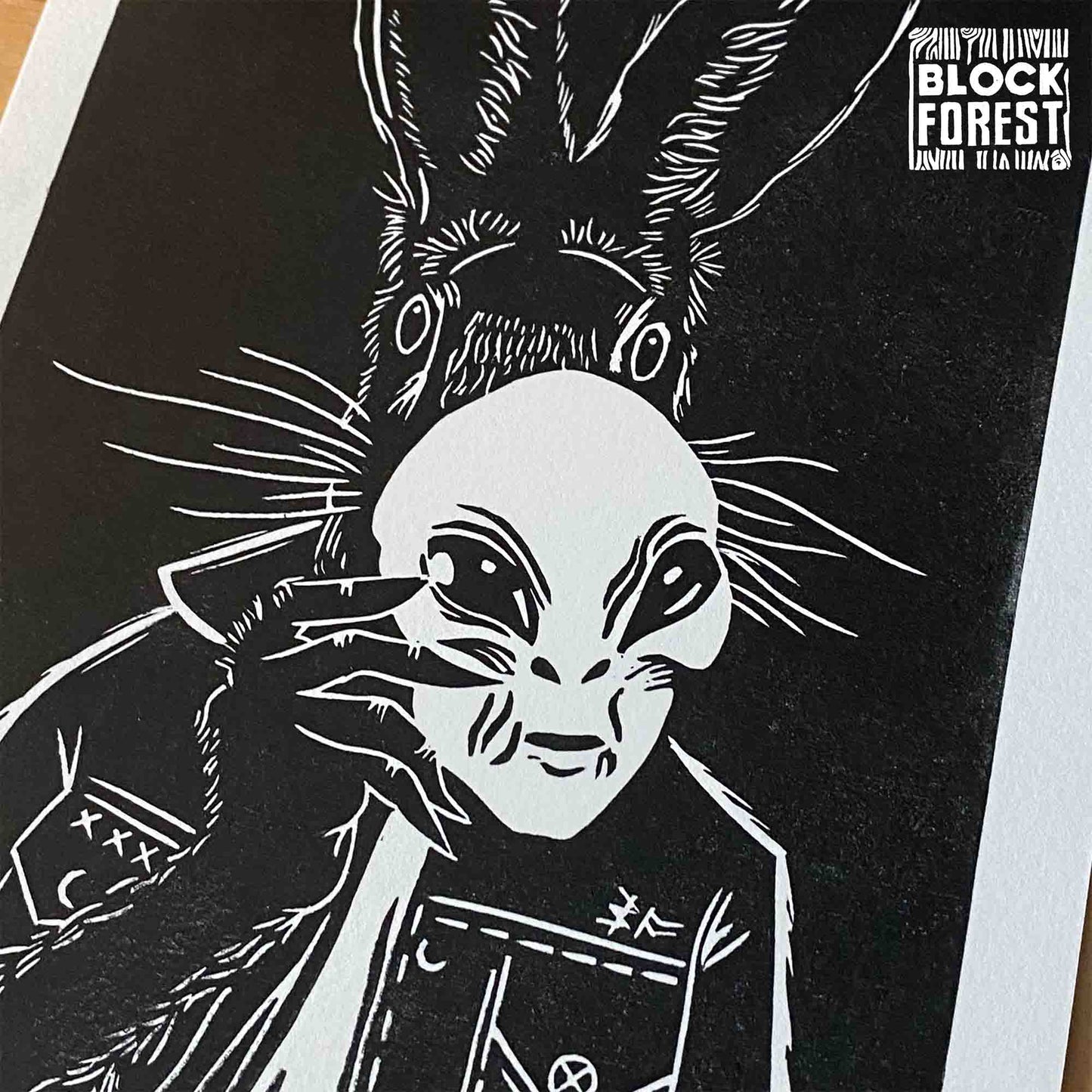 Anthro Hare Alien Halloween Costume - Open Edition- Linocut Print