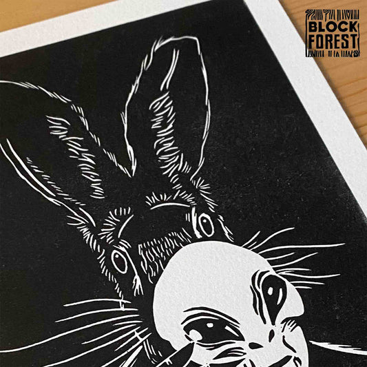 Anthro Hare Alien Halloween Costume - Open Edition- Linocut Print