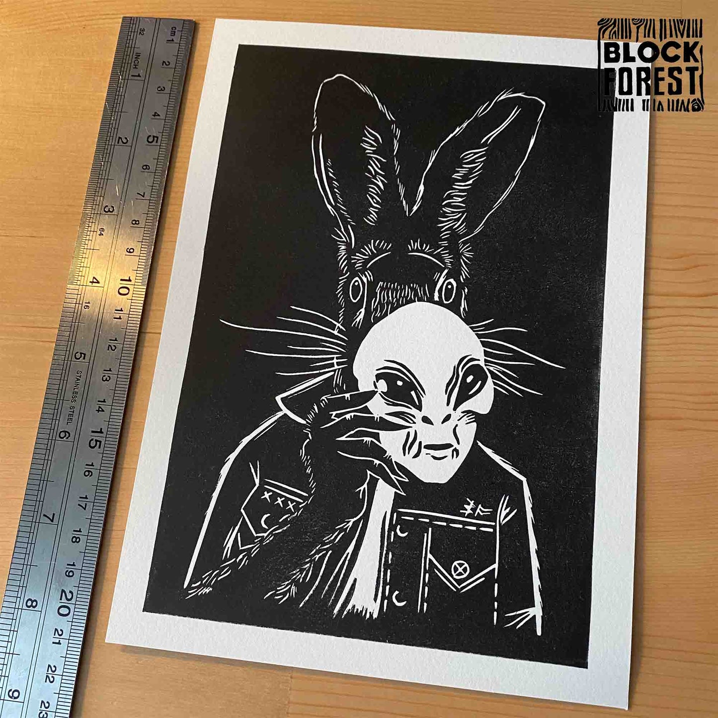 Anthro Hare Alien Halloween Costume - Open Edition- Linocut Print