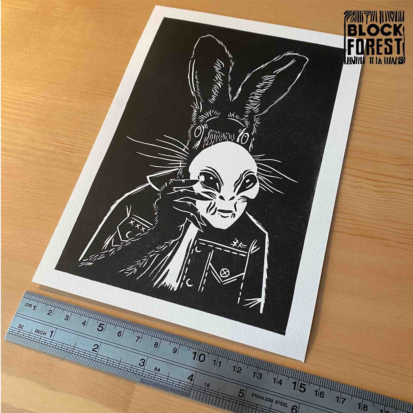 Anthro Hare Alien Halloween Costume - Open Edition- Linocut Print