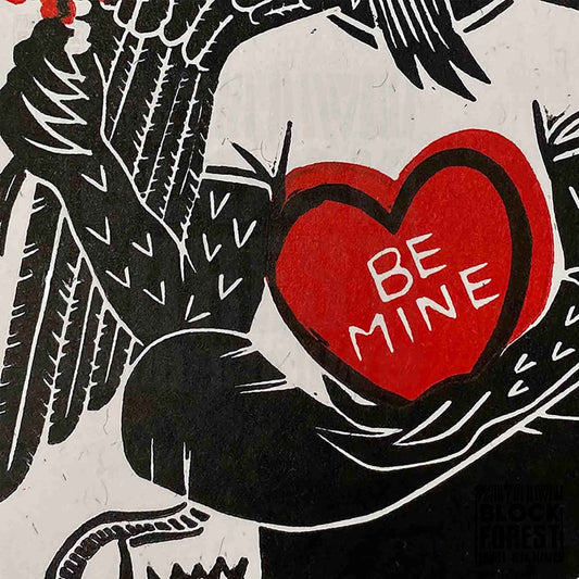 Baphomet Be Mine - Handprinted Linocut Greetings Card