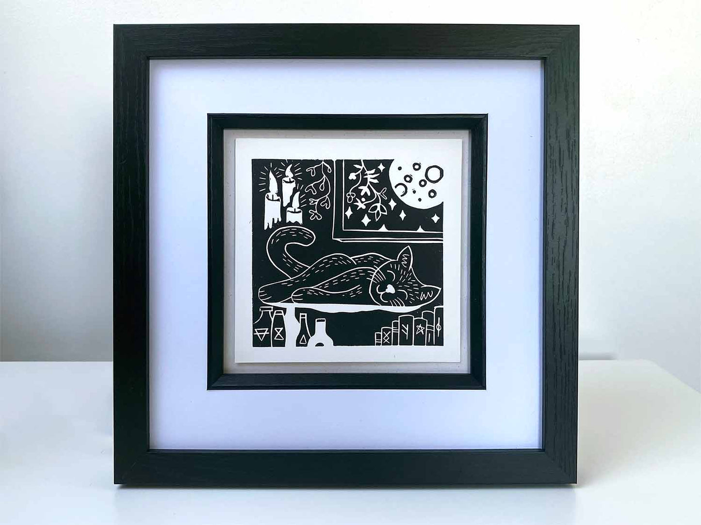 Black Witches Cat - Open Edition - Linocut Print