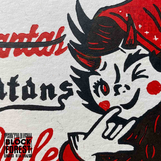 Santas (Satans) Little Helper - Festive Linocut Greetings Card