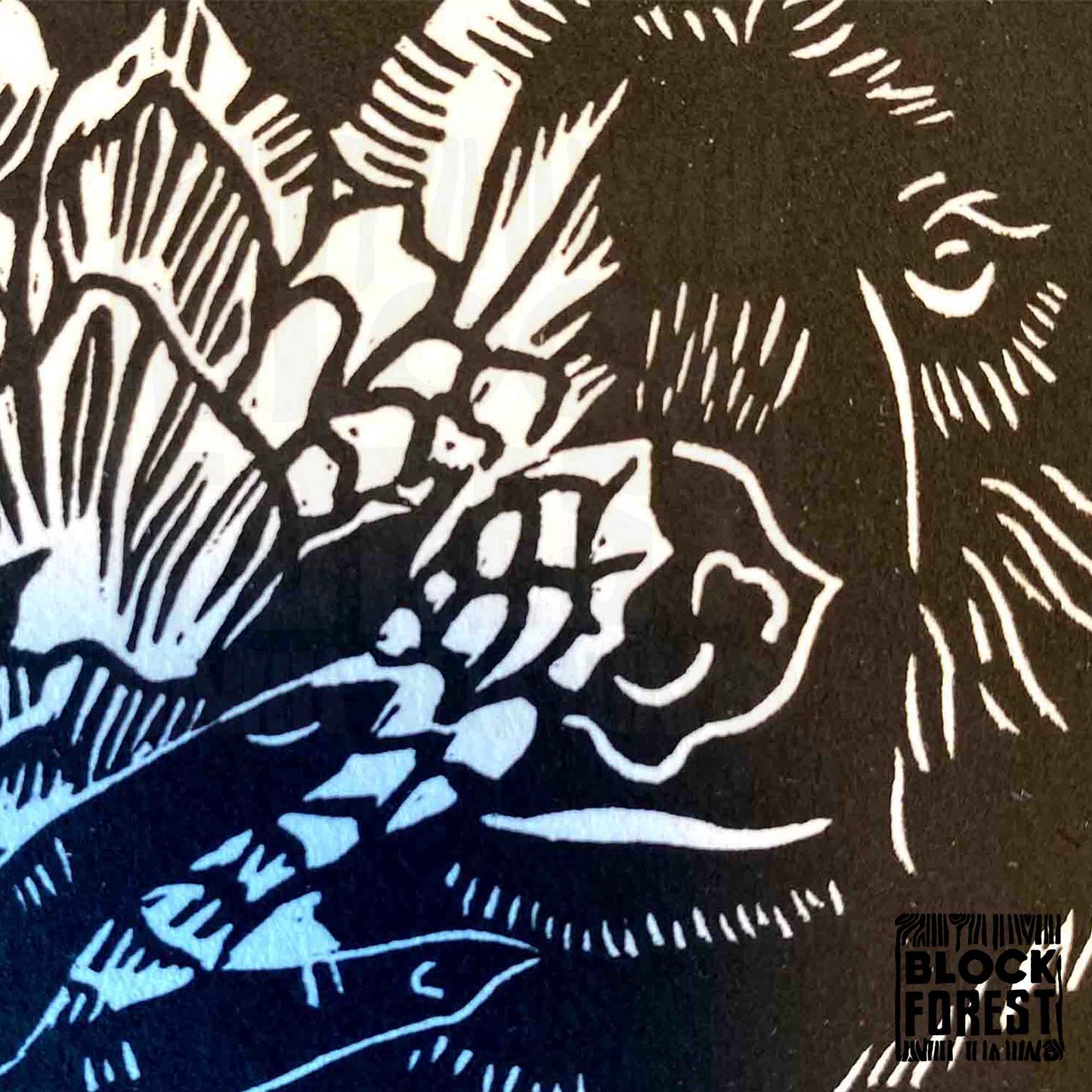 Anthro Bear Dragon Mask - Open Edition - Linocut Print