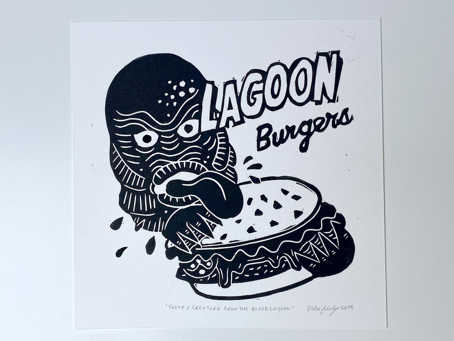 Lagoon Creature Triptych. Set of Three Linocut Prints