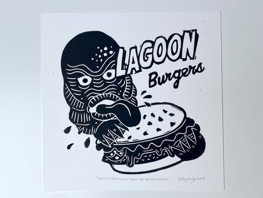 Lagoon Creature Triptych. Set of Three Linocut Prints