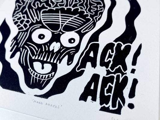 Mars Attacks - Open Edition - Linocut Print