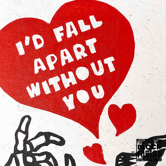 Skeleton Love - Handprinted Linocut Greetings Card