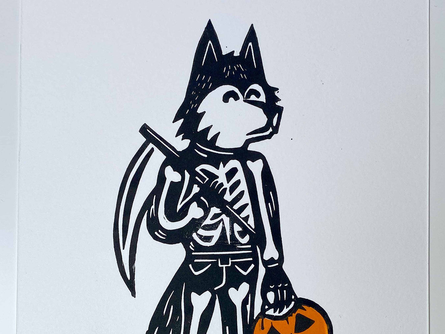 Anthro Halloween Wolf - Limited Edition - Linocut Print