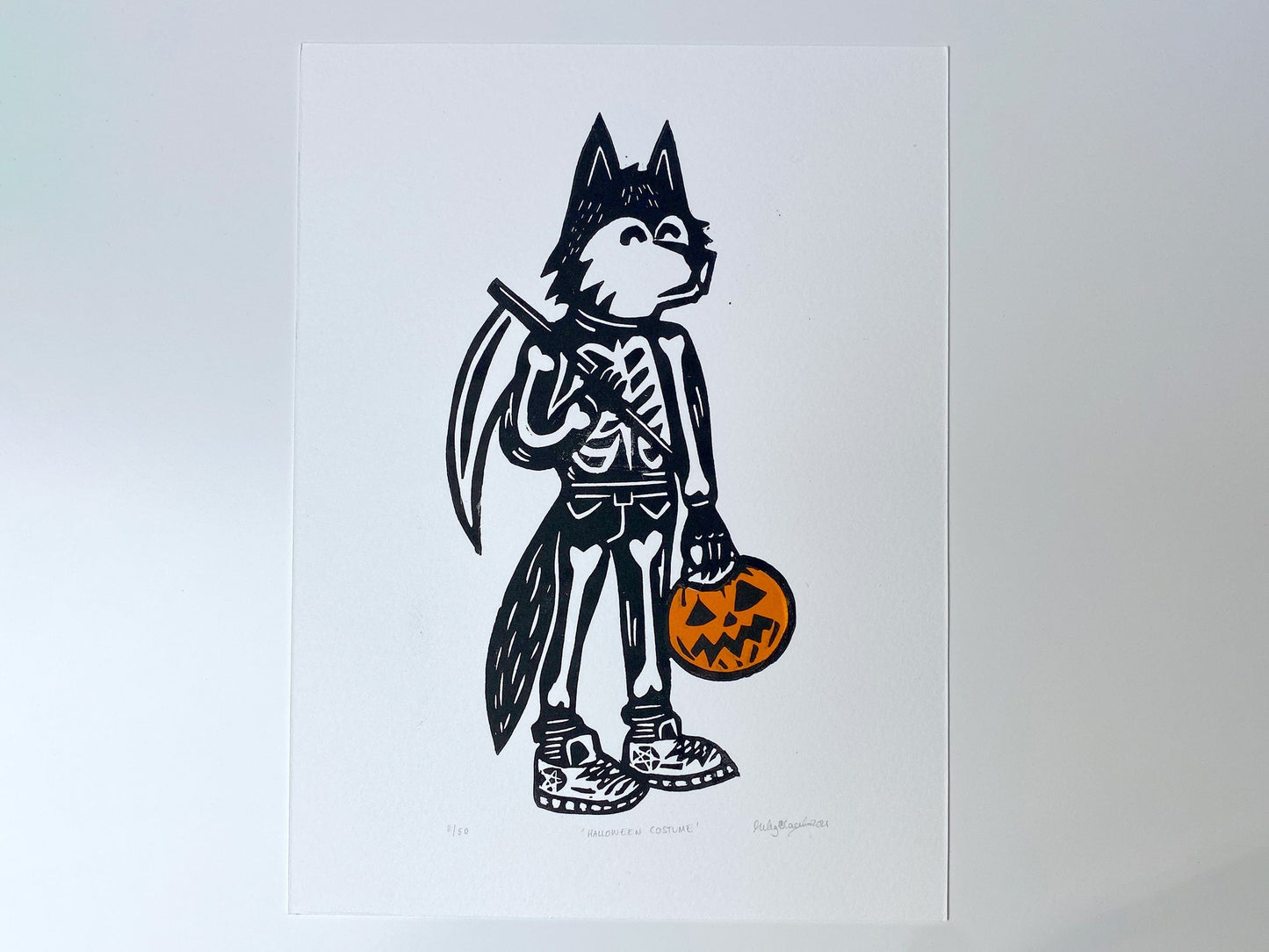 Anthro Halloween Wolf - Limited Edition - Linocut Print