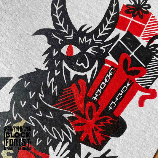 Krampus Presents - Festive Linocut Greetings Card