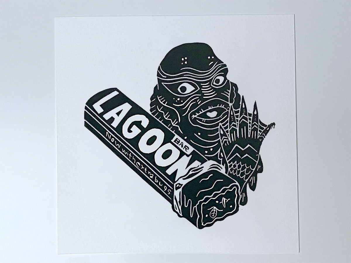 Lagoon Creature Triptych. Set of Three Linocut Prints
