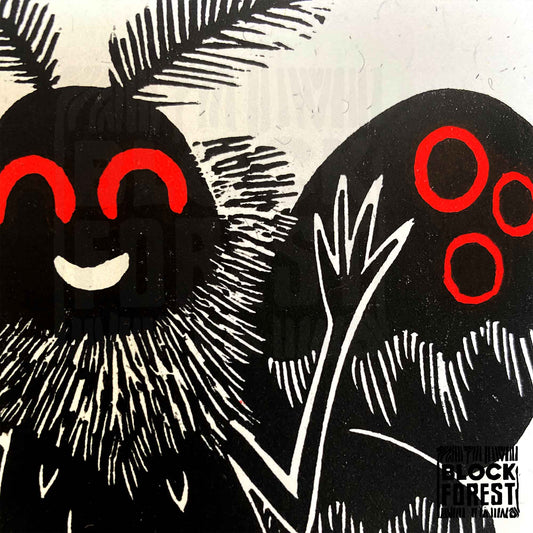 You're A Legend: Mothman - Handprinted Linocut Greetings Card