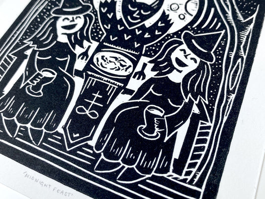 Midnight Feast - Open Edition - Linocut Print