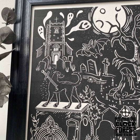 Overgrown Cemetery - Limited Edition - Linocut Print