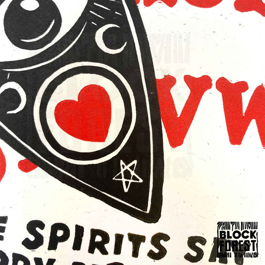 The Spirits Say Happy Birthday - Handprinted Linocut Greetings Card