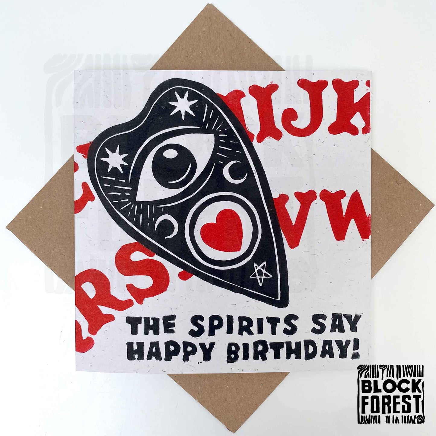 The Spirits Say Happy Birthday - Handprinted Linocut Greetings Card