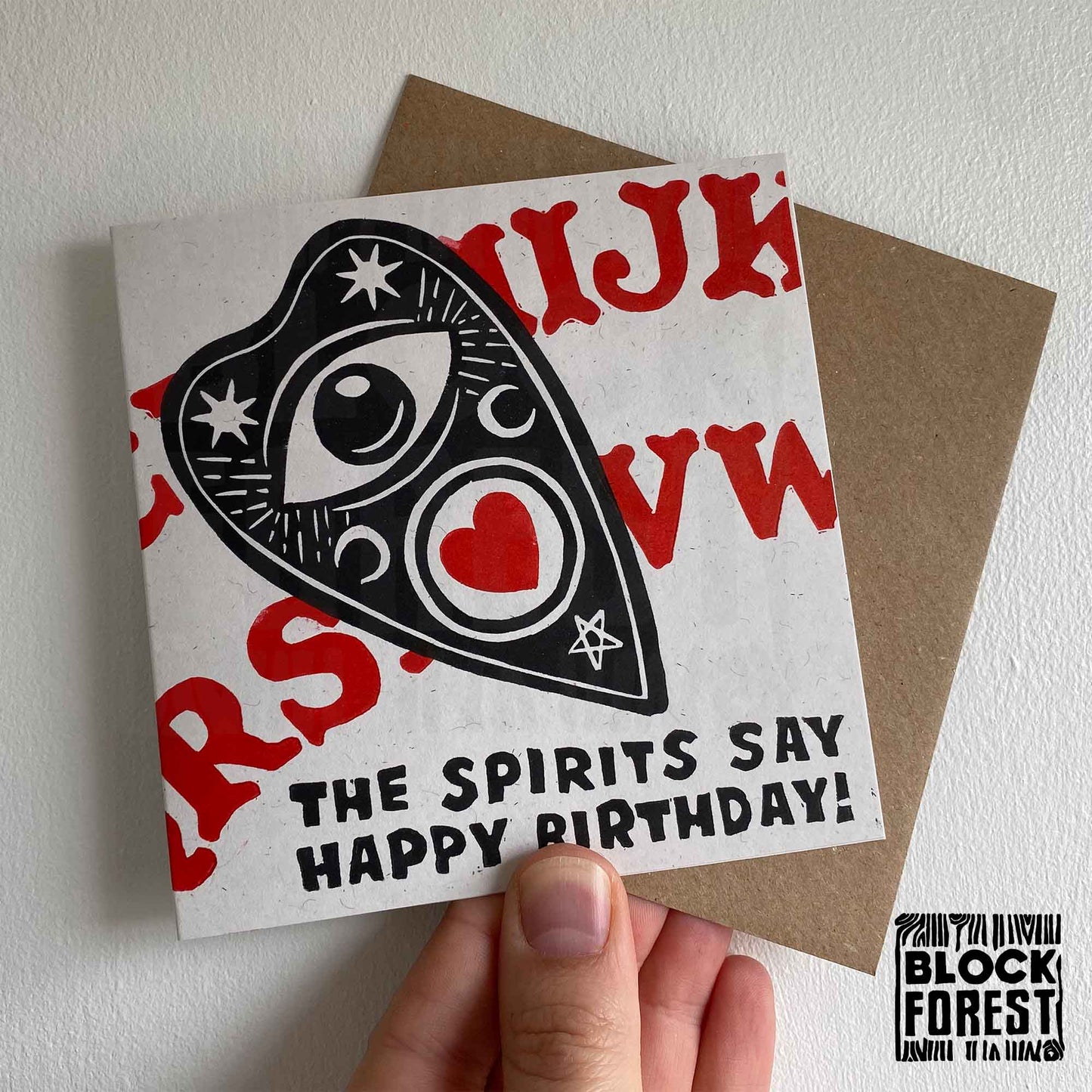 The Spirits Say Happy Birthday - Handprinted Linocut Greetings Card