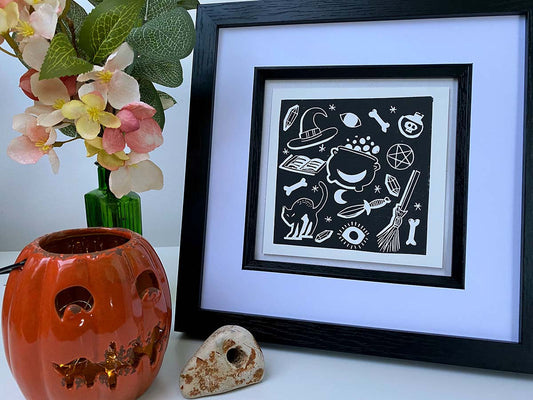 Witchy Pattern - Open Edition - Linocut Print