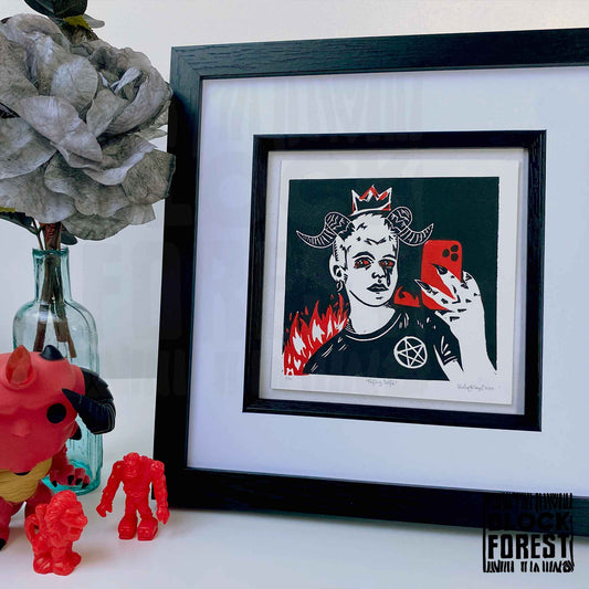 Tiefling Selfie - Open Edition - Linocut Print