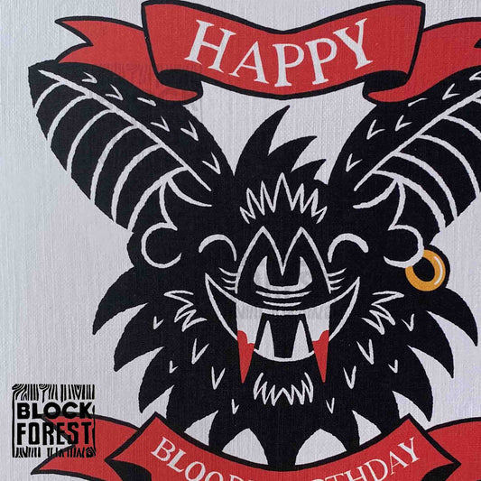Happy Bloody Birthday - Handprinted Linocut Greetings Card