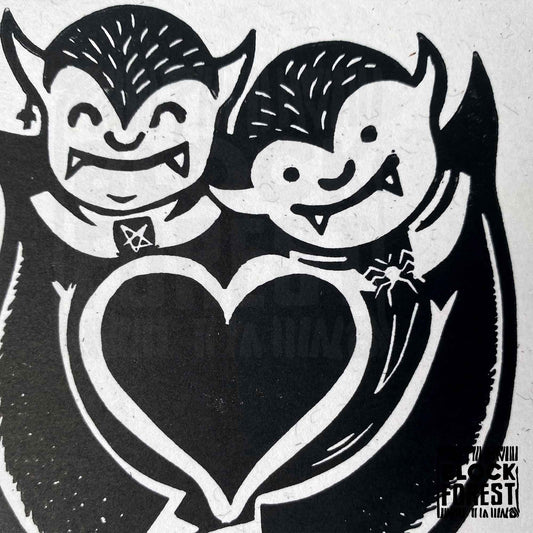 Vampire Love - Handprinted Linocut Greetings Card