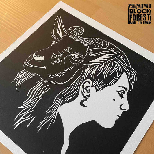 The Devil & I - Linocut Print - Open Edition