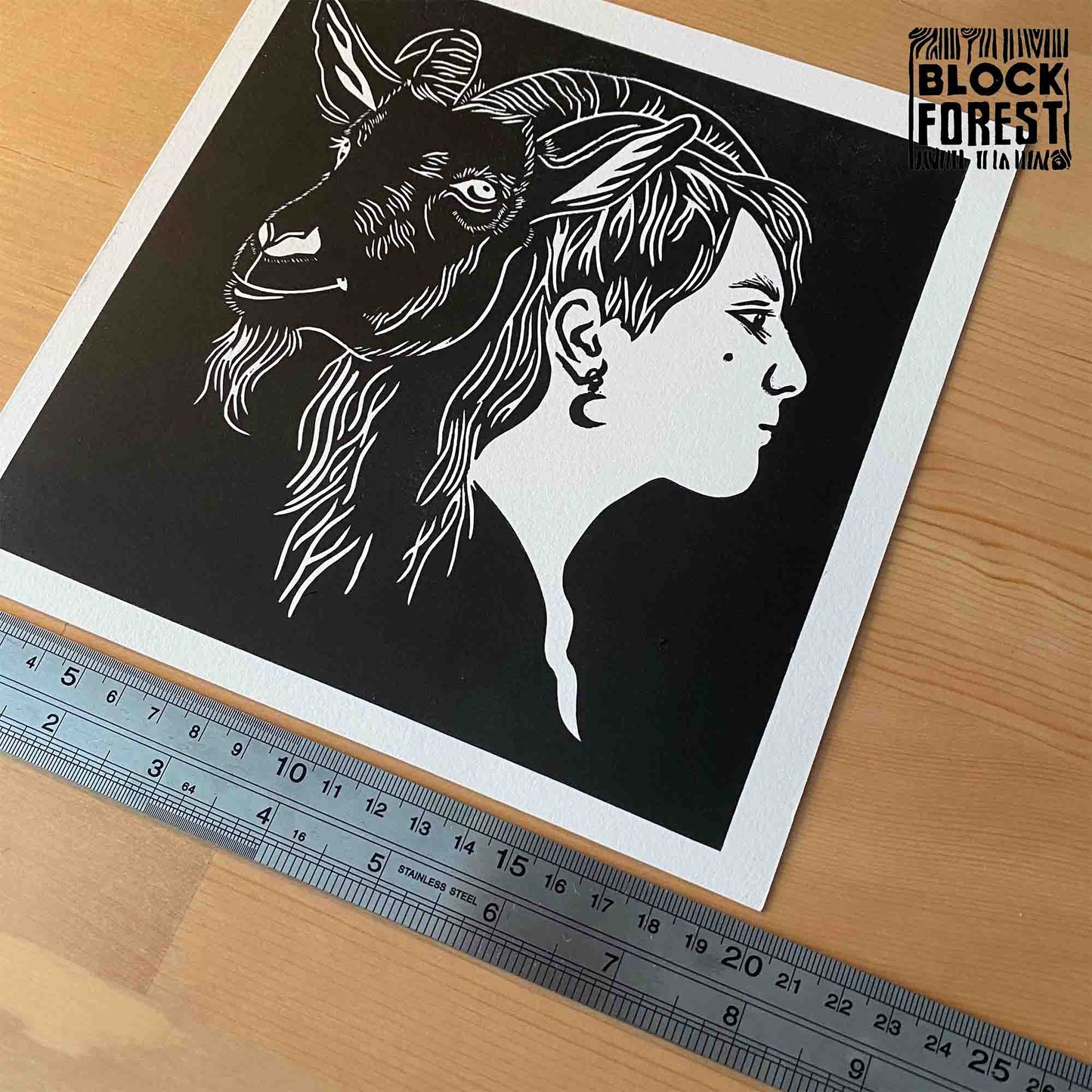 The Devil & I - Linocut Print - Open Edition
