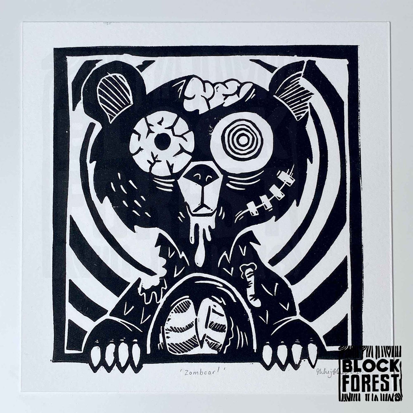 Zombear! - Open Edition - Linocut Print
