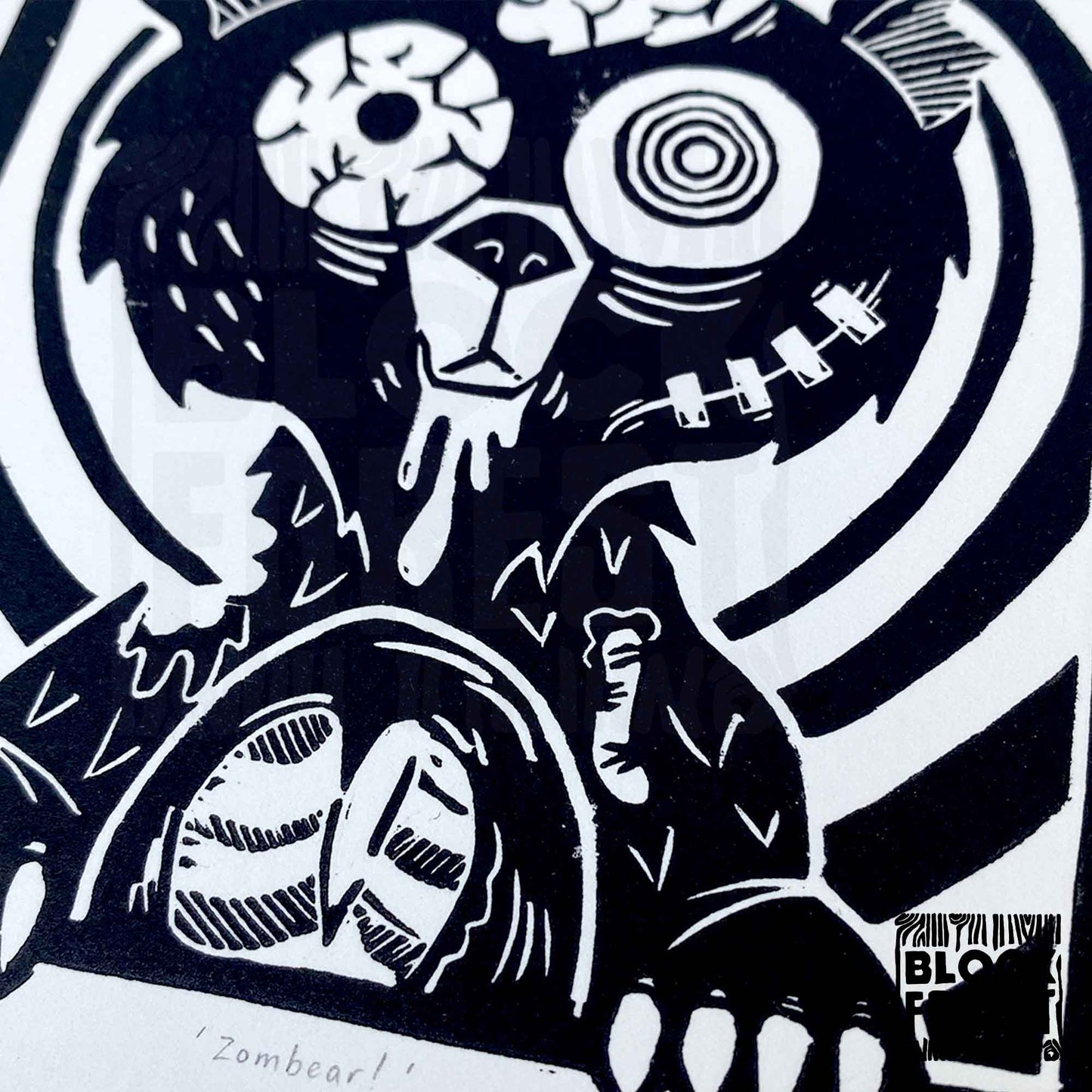 Zombear! - Open Edition - Linocut Print