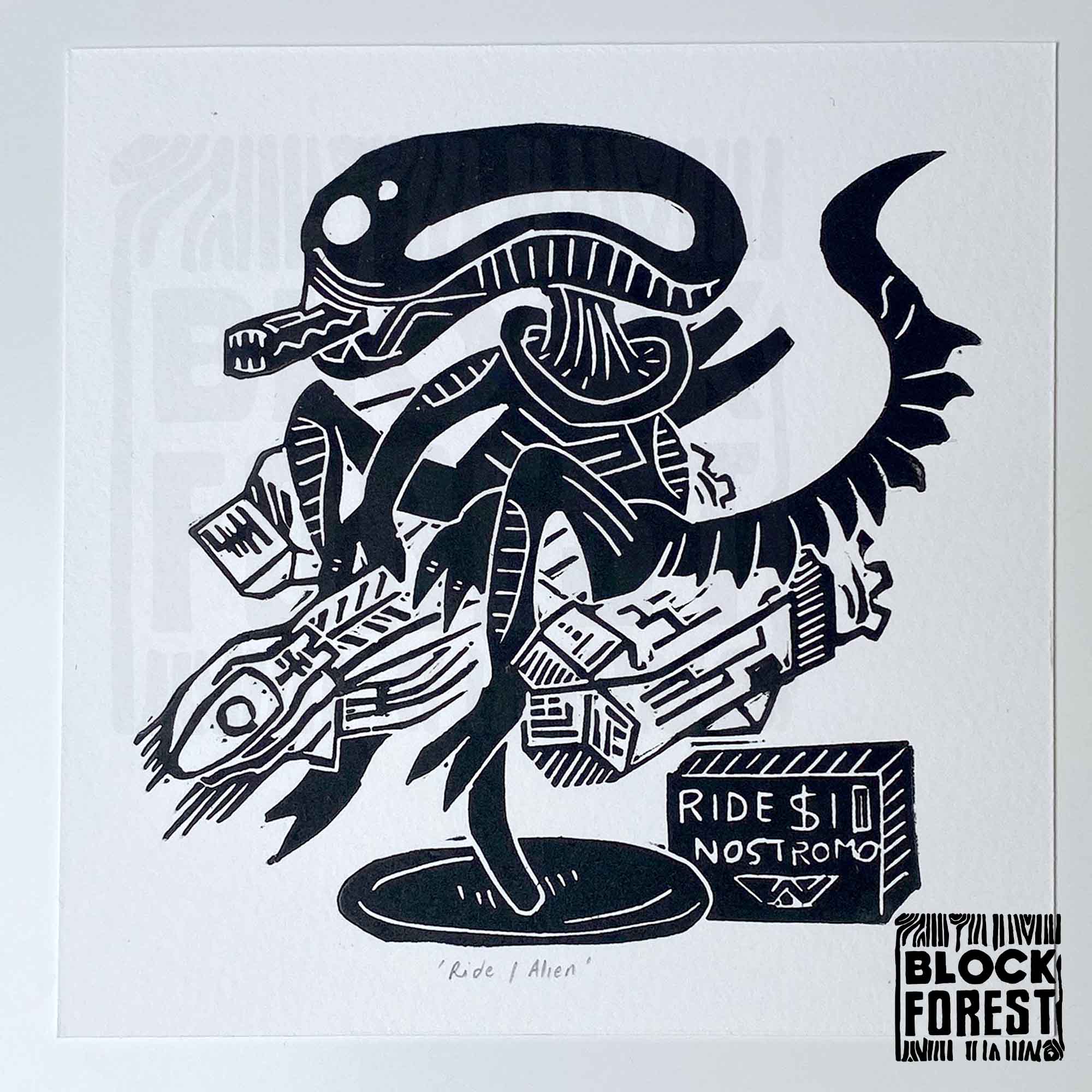 Alien Ride Alien Ride - Open Edition - Linocut Print – Blockforest
