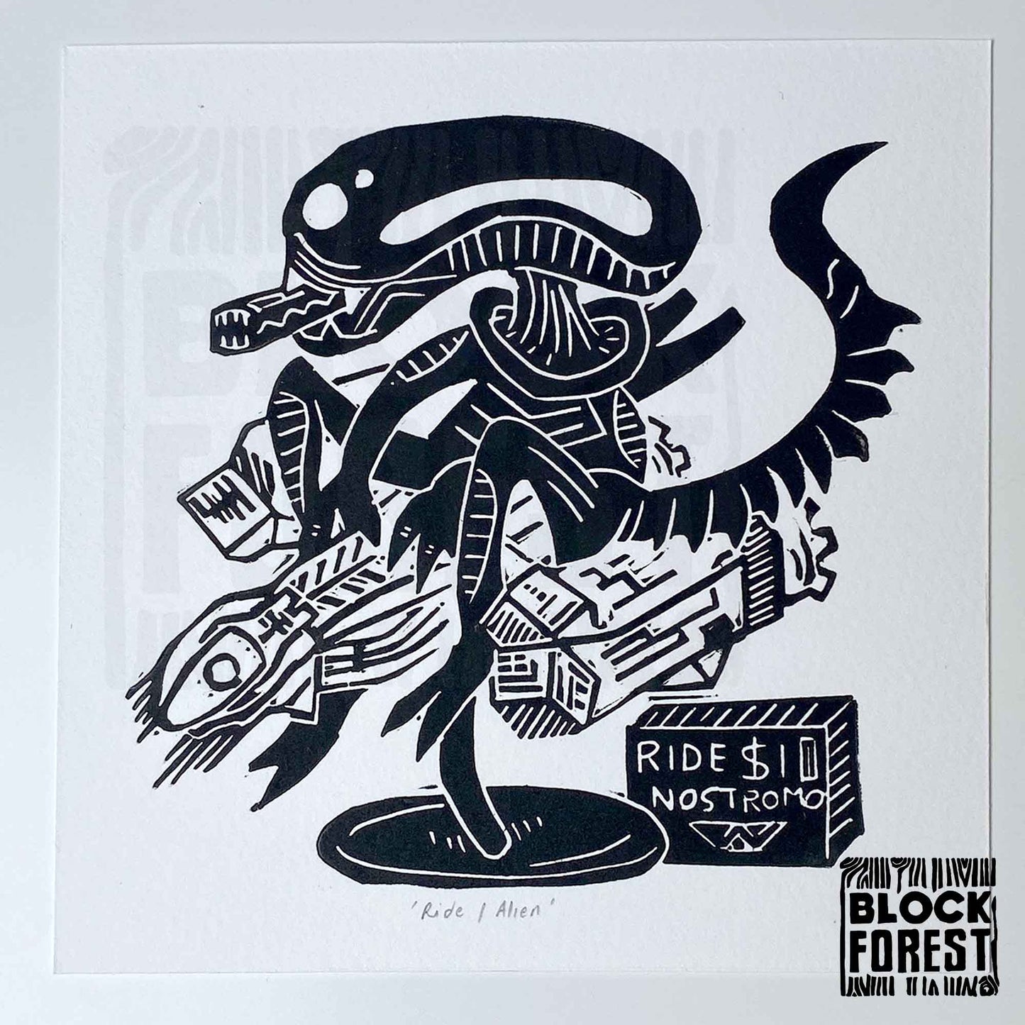Alien Ride - Open Edition - Linocut Print