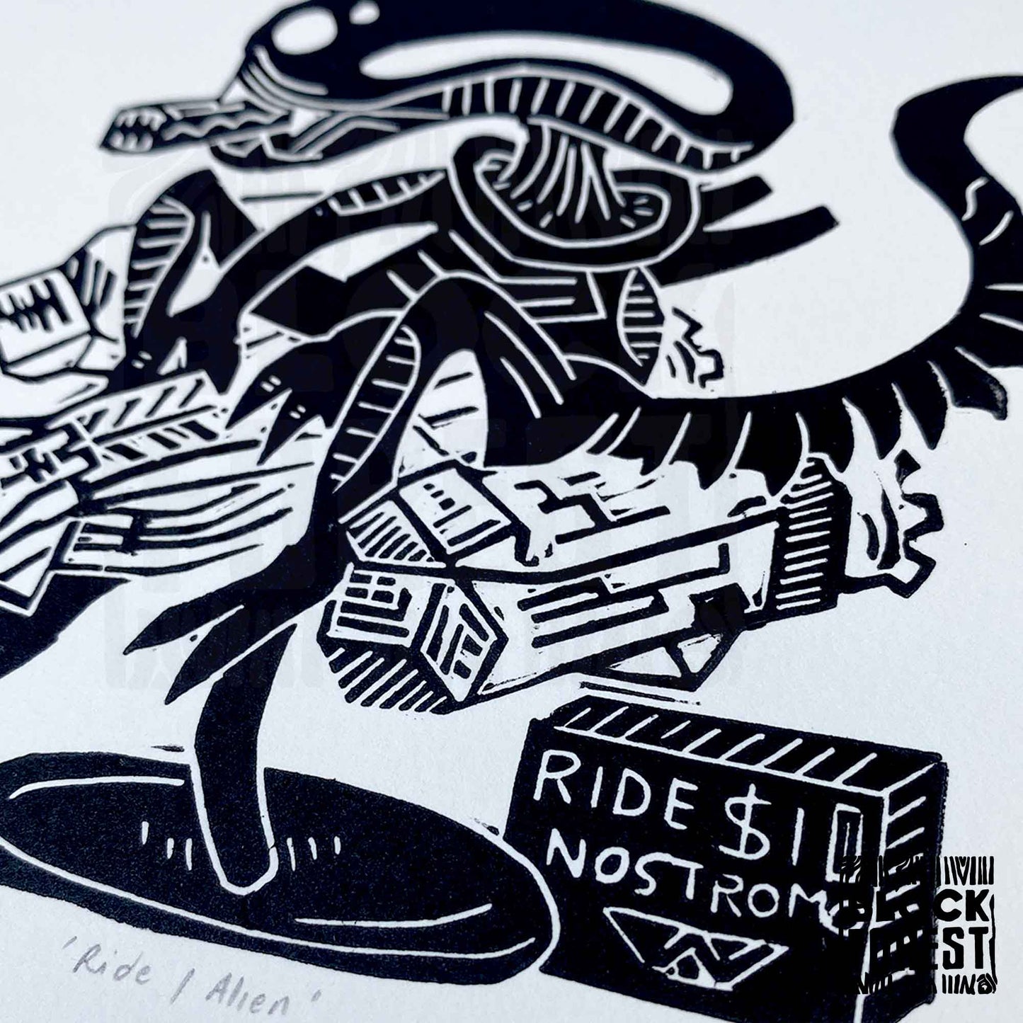 Alien Ride - Open Edition - Linocut Print