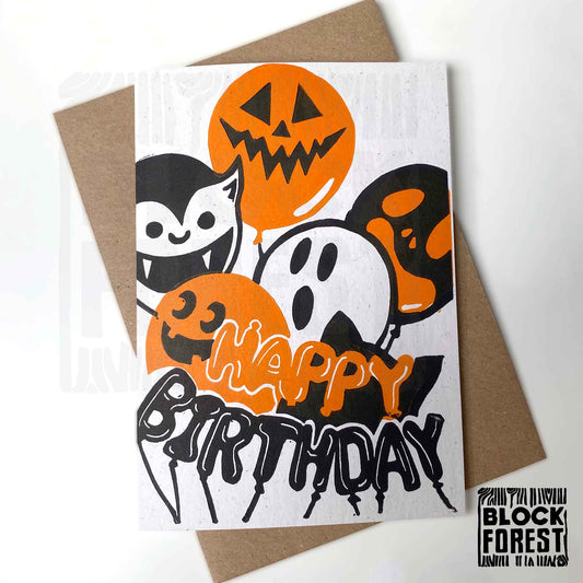Spooky Birthday - Handprinted Linocut Greetings Card