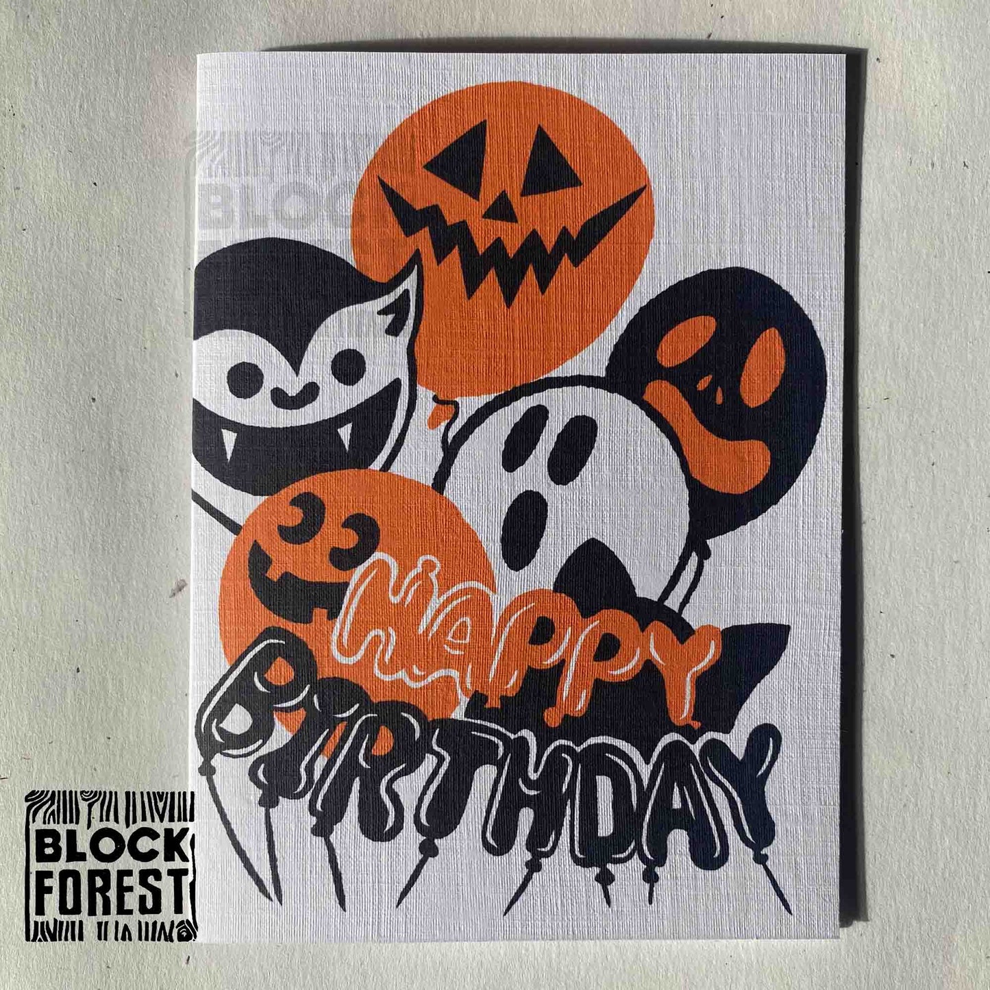 Spooky Birthday - Handprinted Linocut Greetings Card
