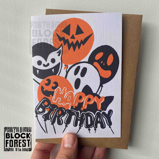 Spooky Birthday - Handprinted Linocut Greetings Card