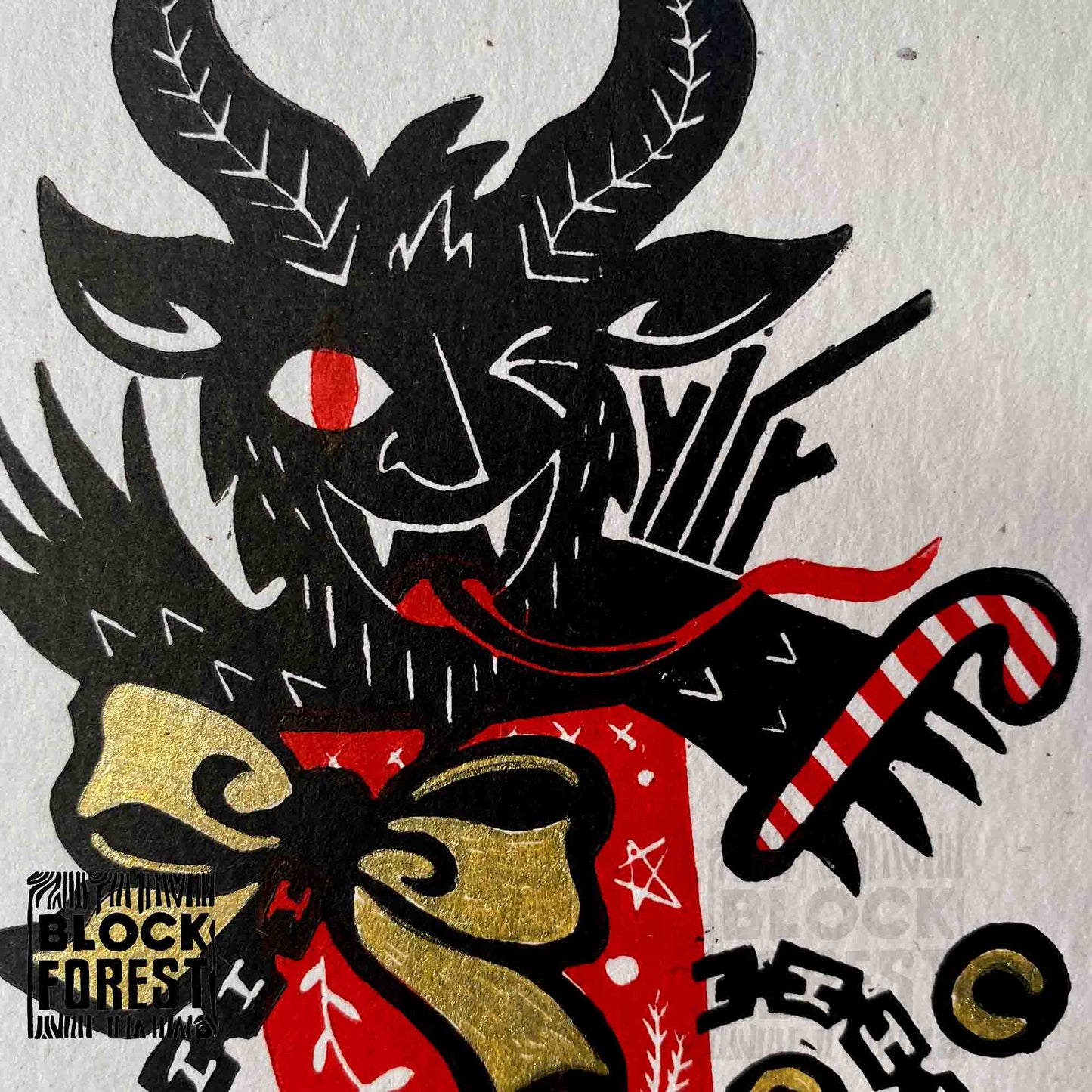 Krampus Stocking Filler - Festive Linocut Greetings Card