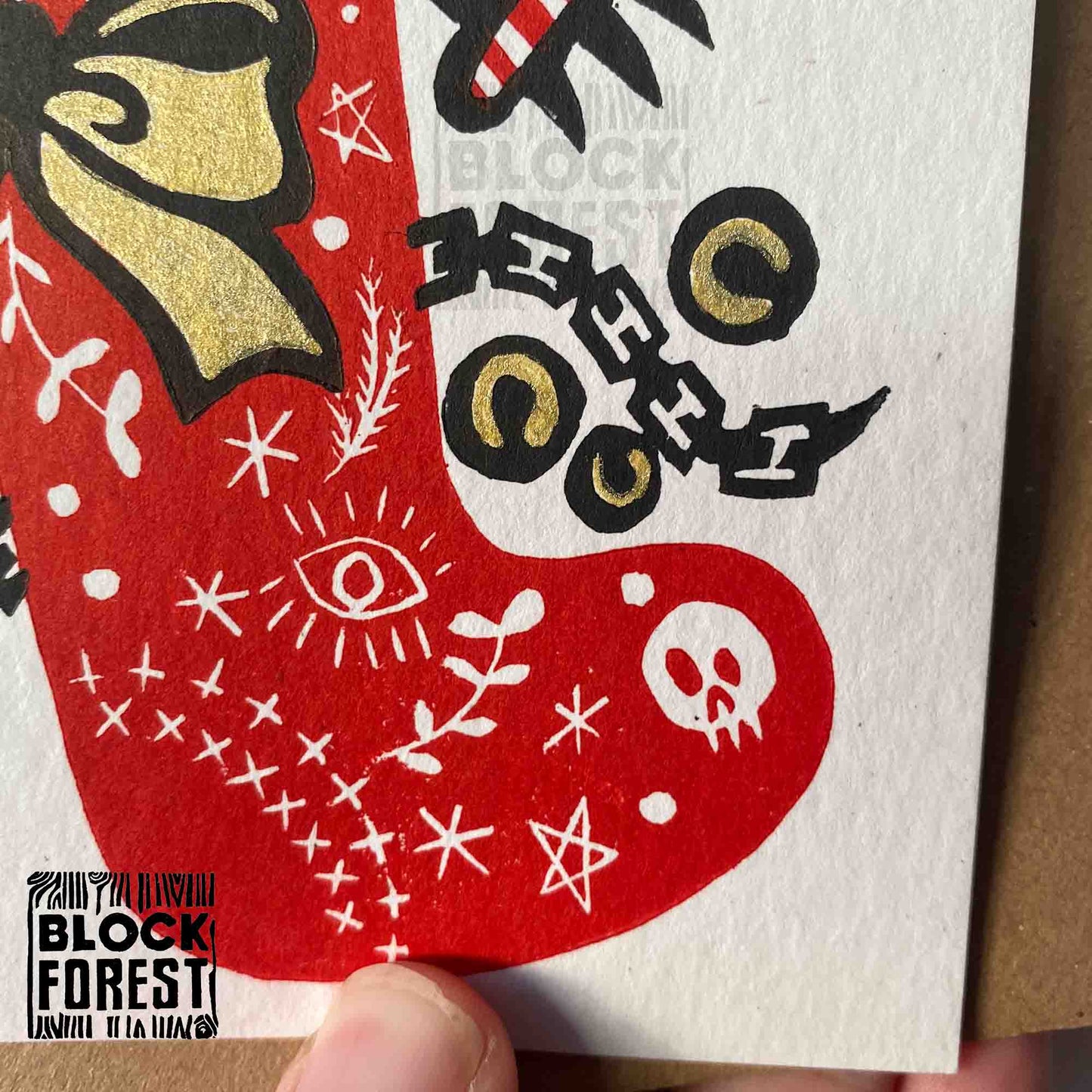 Krampus Stocking Filler - Festive Linocut Greetings Card