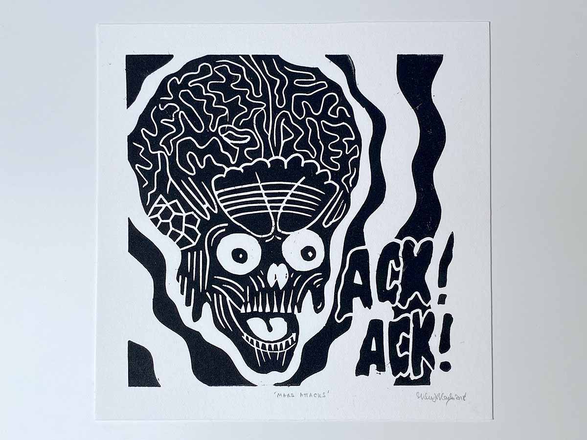 Mars Attacks - Open Edition - Linocut Print