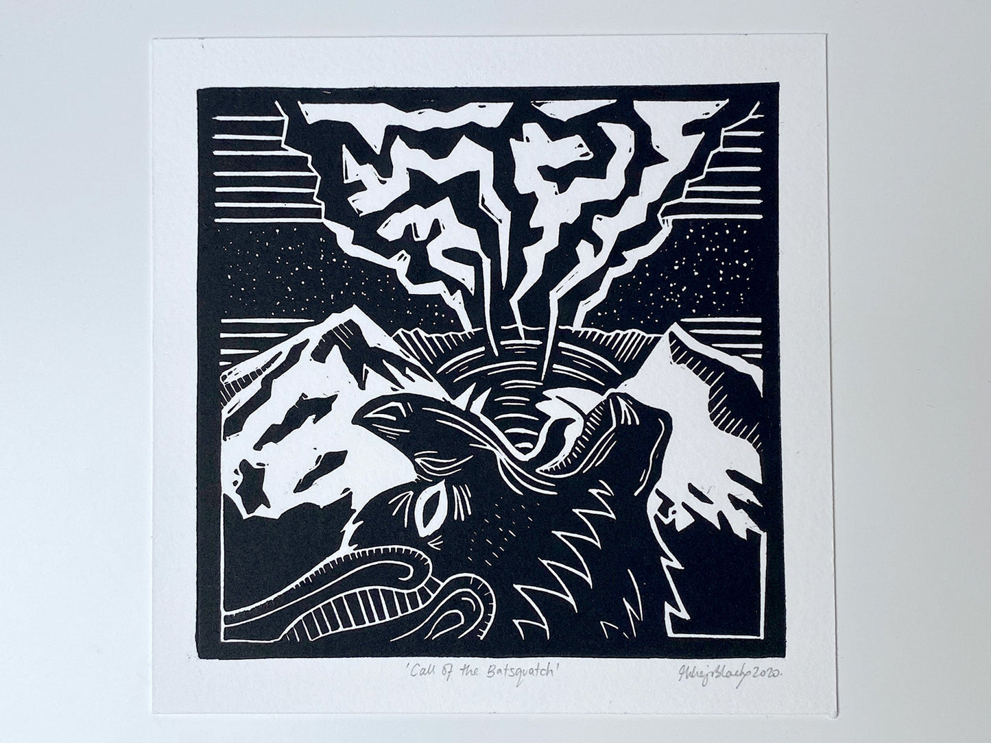 Batsquatch - Open Edition - Linocut Print
