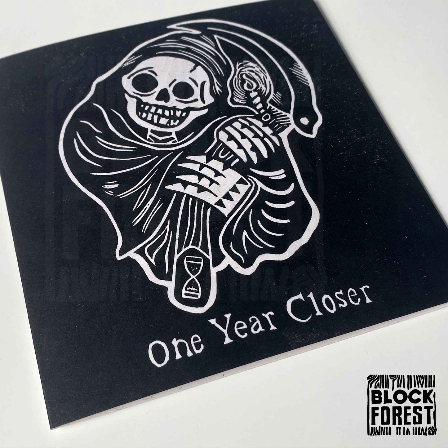 One Year Closer - Handprinted Linocut Greetings Card