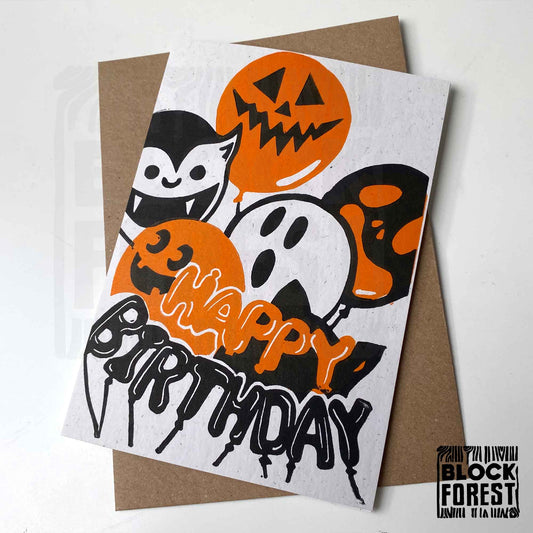 Spooky Birthday - Handprinted Linocut Greetings Card