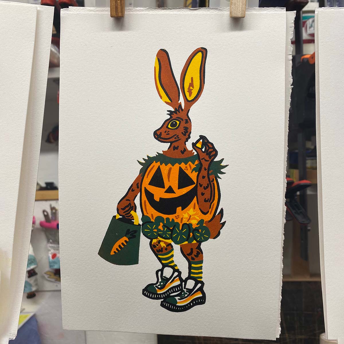 Halloween Hare - Limited Edition - Linocut Print
