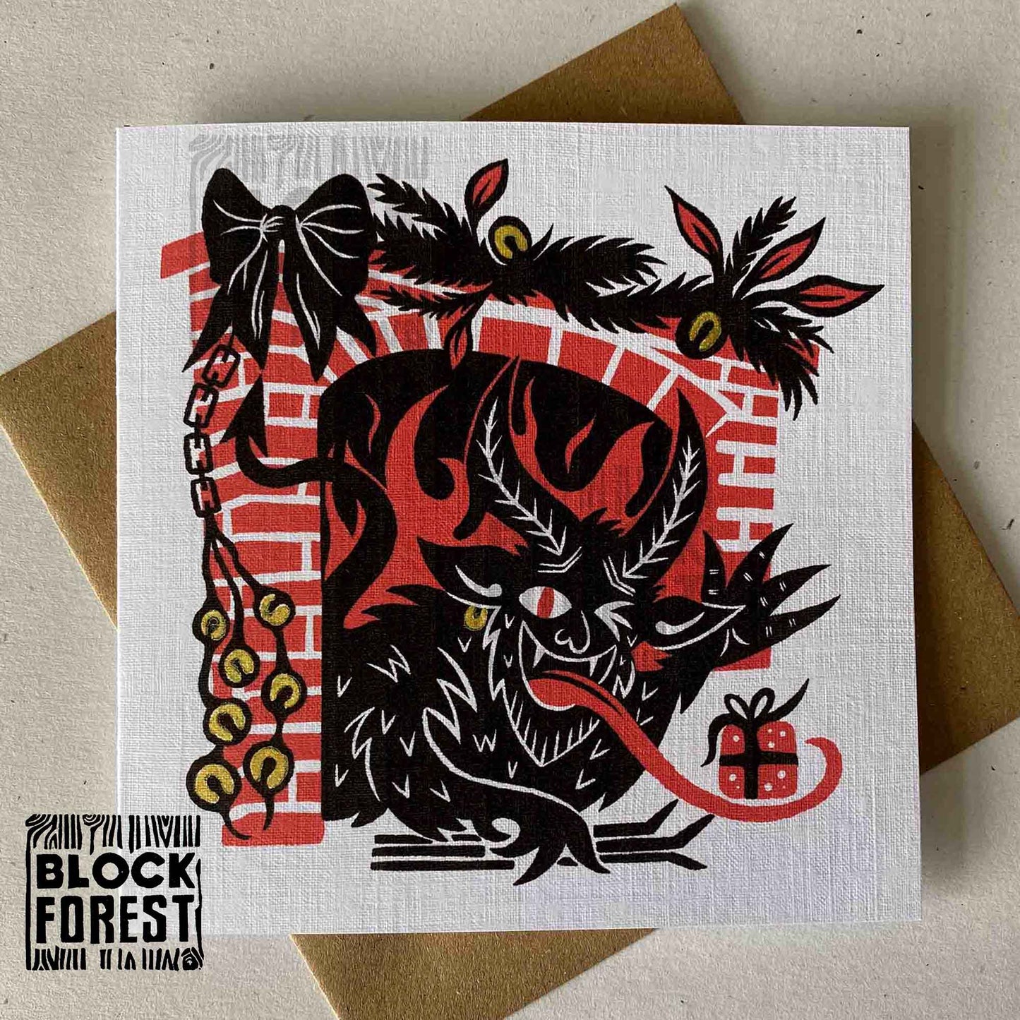 Krampus Fireplace - Festive Greetings Card