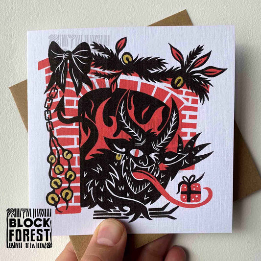 Krampus Fireplace - Festive Greetings Card