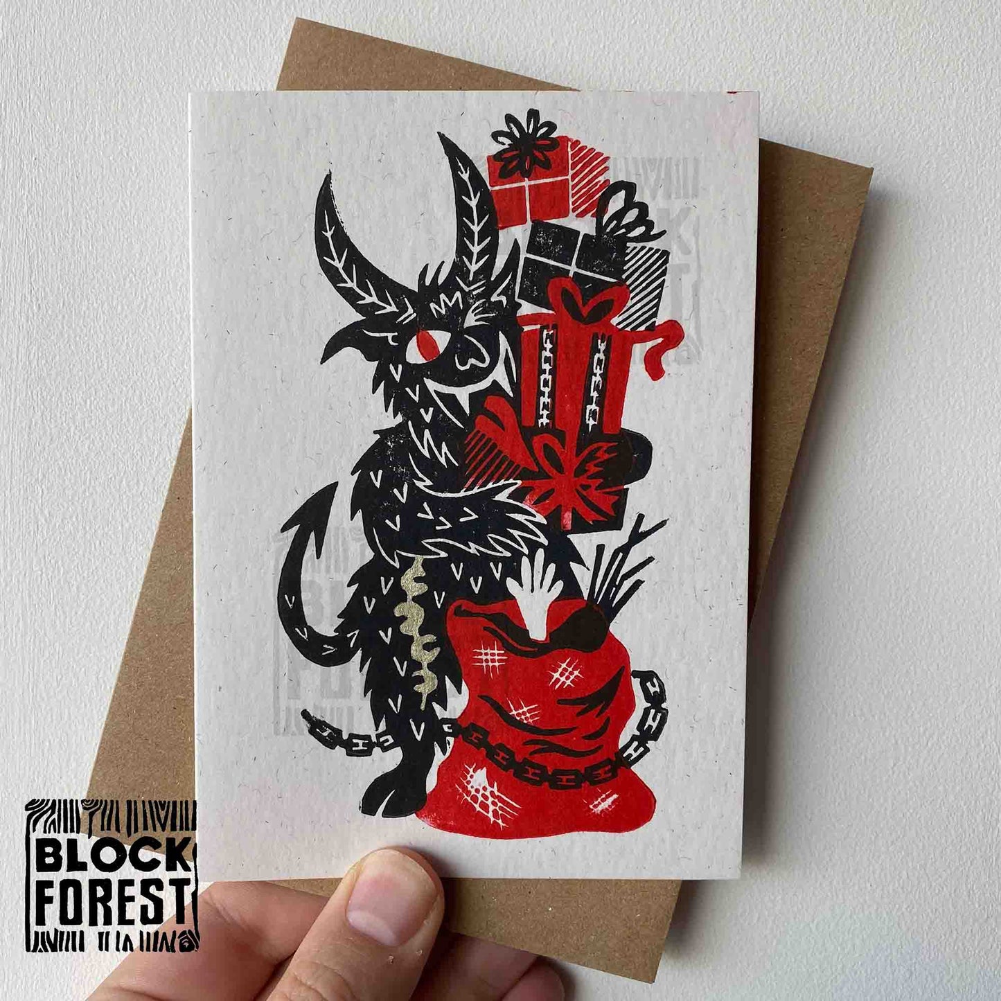 Krampus Presents - Festive Linocut Greetings Card