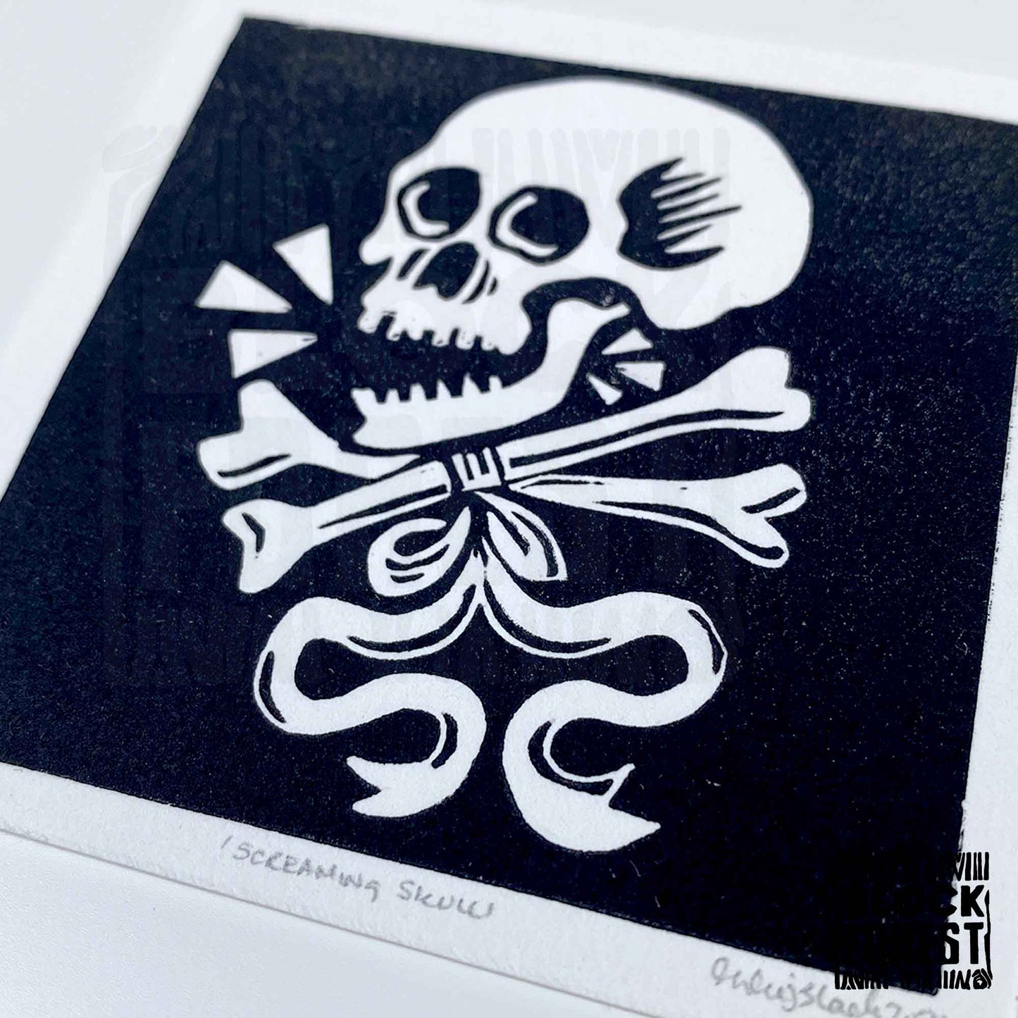 Memento Mori - Screaming Skull - Limited Edition - Linocut Print