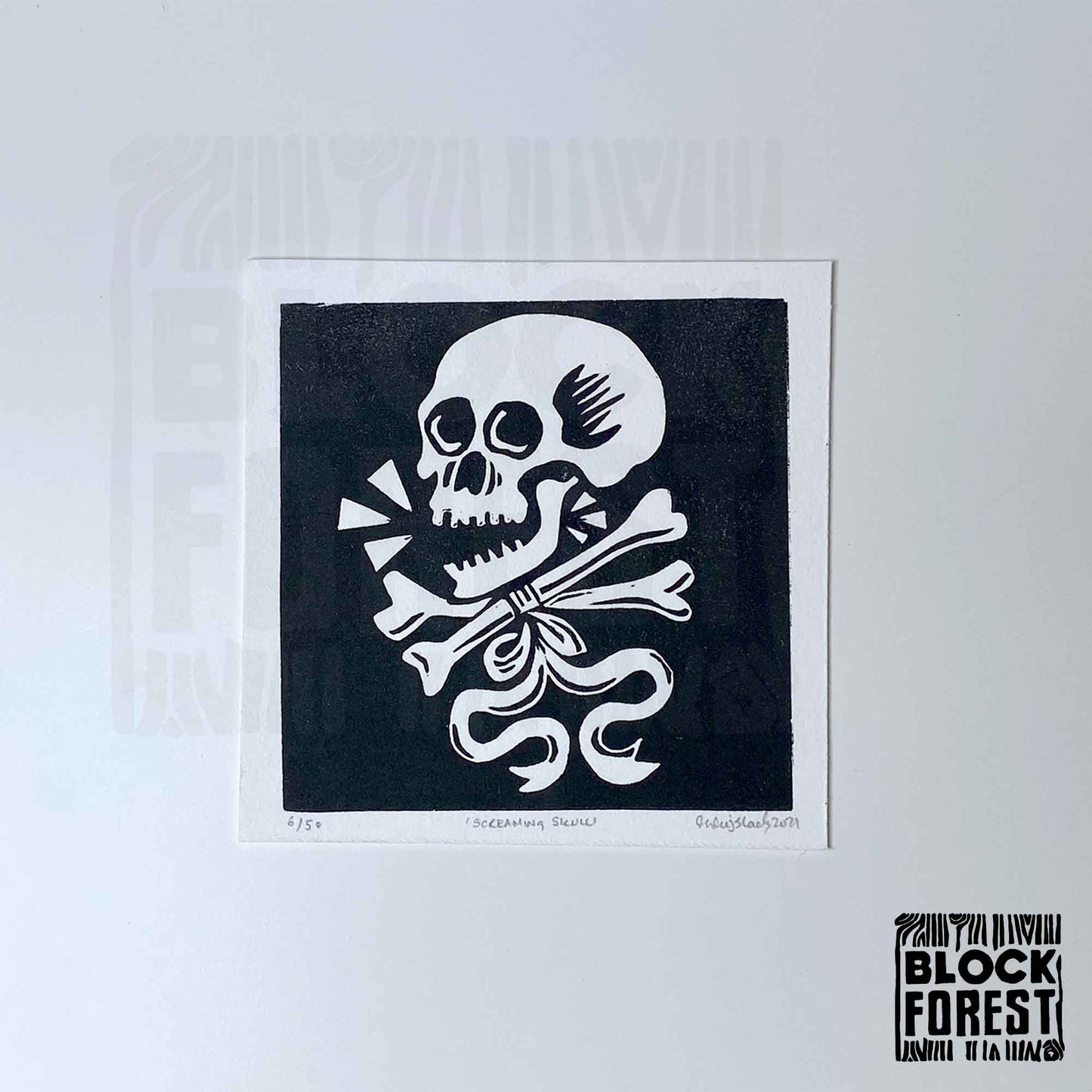 Memento Mori - Screaming Skull - Limited Edition - Linocut Print