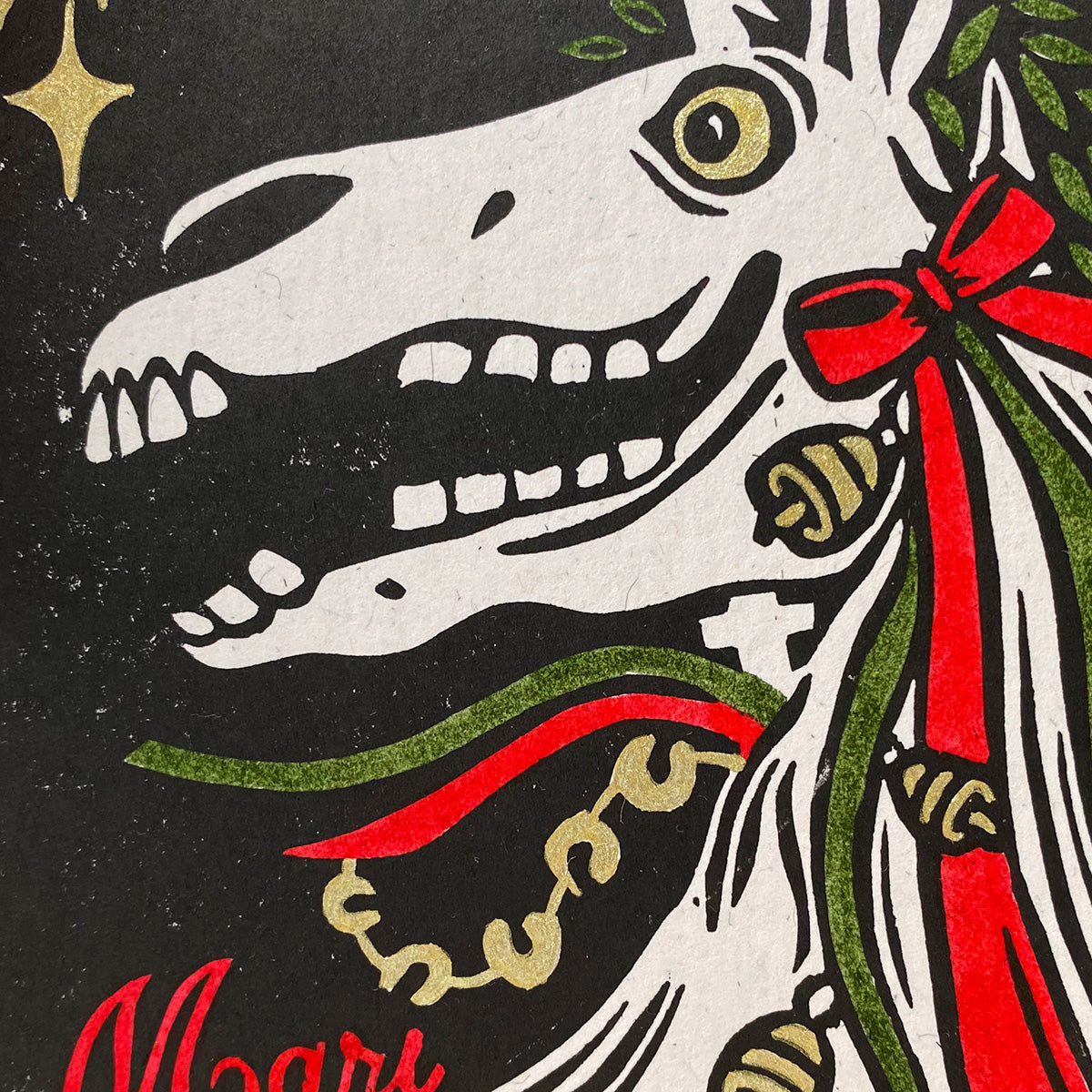 Mari Lwyd- Festive Linocut Greetings Card